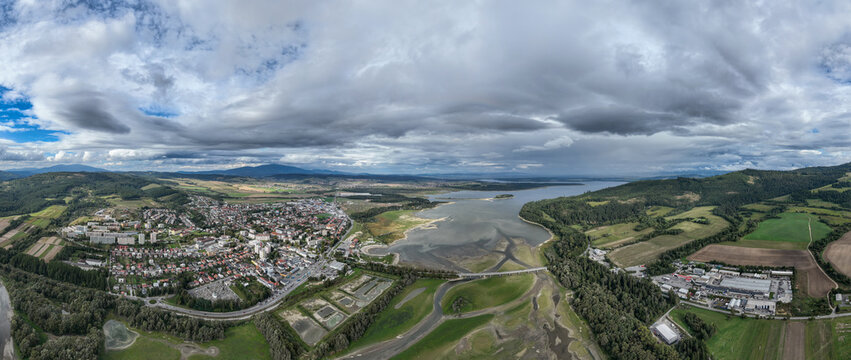 Aerial view of the Orava Dam in the town of Namestovo, Slovakia