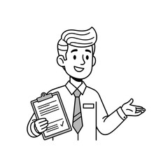 Cartoon Man Holding Clipboard and Gesturing.