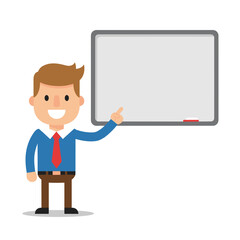 Cartoon Man Holding Whiteboard with Red Marker.