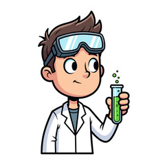Cartoon Scientist Holding Test Tube with Liquid 1.