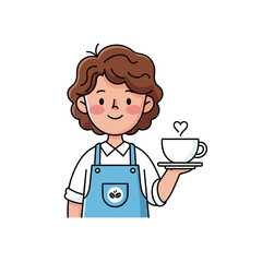 Cartoon Waitress Serving Coffee with Love.