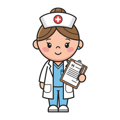 Female Cartoon Nurse Holding Clipboard Smiling.