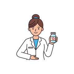 Female Doctor Holding Medicine Bottle Illustration.