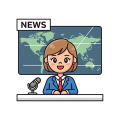 Female News Anchor Cartoon Character Illustration.