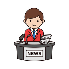 News Anchor at Desk with Microphone.