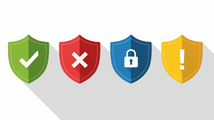 Security Shields Representing Protection and Warning Symbols in a Modern Design
