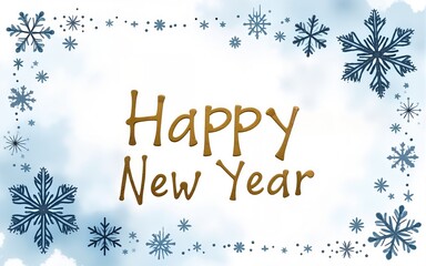 Vintage hand drawn watercolor design with snowflakes and cool icy textures with the text "Happy New Year" perfect for a greeting card. High quality