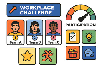 Workplace Challenge Concept with Team Icons and Participation Meter