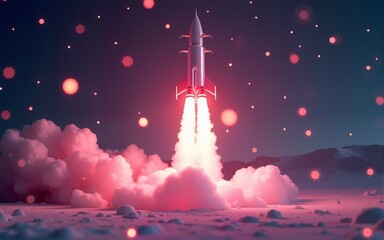Pink rocket flying towards 2026 new year and christmas celebration. High quality