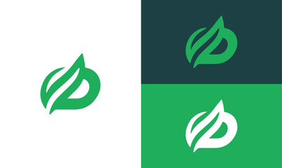 Fototapeta premium Health and Supplement Logo with Green Leaf Letter D