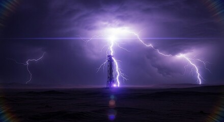 Person Standing in Stormy Weather with Lightning.