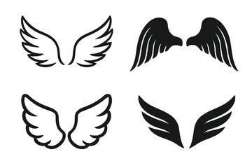 Obraz premium Four sets of stylized wings on a dark background