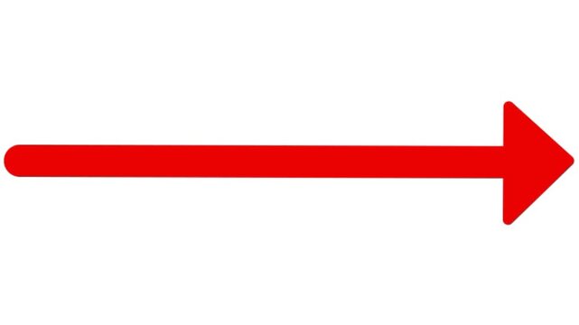 Bold red arrow pointing right simple graphic direction indicator icon animation isolated on solid background.