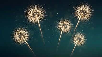 Vibrant fireworks exploding in the night sky with sparkling trails