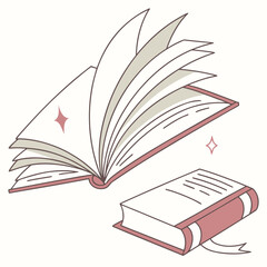An open book with glowing sparkles and a closed book rest beside it illustrating knowledge and learning