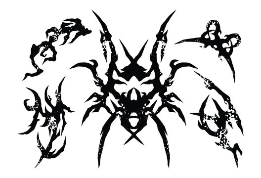 Cool Set of Y2k Tattoo. Cyber Sigilism Grunge Tattoo Designs. Y2k, Hand Drawn neo tribal Tattoos
