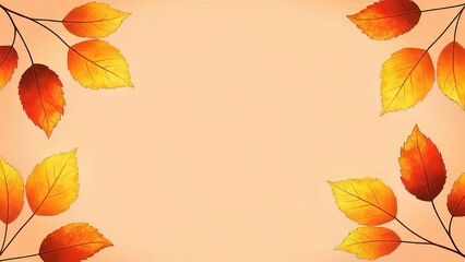 Vibrant autumn leaves on peach background with copy space