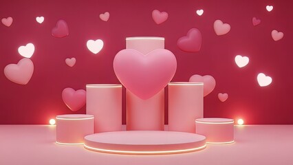 Romantic pink vase and candles with heart decorations for valentine s day or anniversary