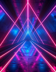 Futuristic tunnel bathed in neon pink and blue light, converging