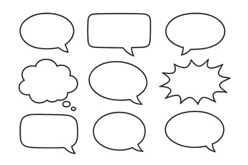 Fototapeta premium Collection of nine empty comic speech bubbles on a dark background