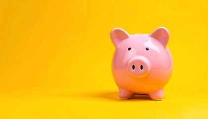 A classic pink piggy bank sits on a vivid yellow backdrop