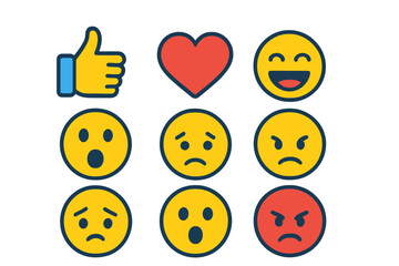 Collection of expressive emojis and icons on a gradient background