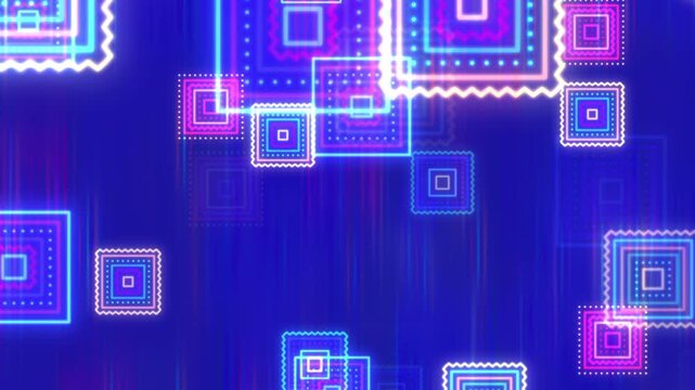 ネオンポップスクエア　ブルー　ランダム　上下＆フラッシュ　ループ
