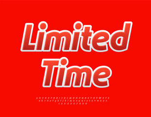 Vector Advertising icon Limited Time. Red Sticker Font. Modern Italic Alphabet Letters and Numbers set.