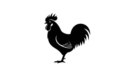Black silhouette of a rooster standing.