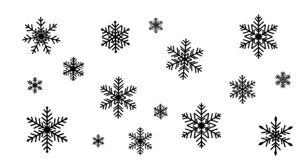 Black snowflakes on white background.