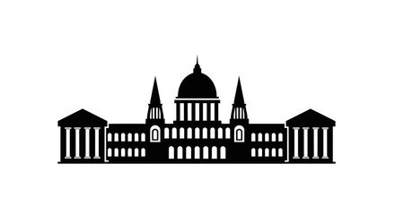 Black silhouette of large building.