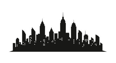 Black silhouette of city skyline buildings.