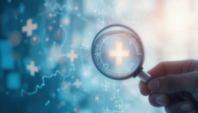 Exploring digital health trends with a magnifying glass in a tech setting Generative AI - Powered by Adobe