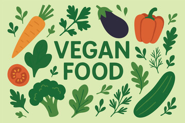 Vegan Food Poster Illustration with Fresh Vegetables and Greens