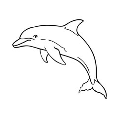 Dolphin sketch shows graceful marine mammal in simple black line art. Contour pencil art illustration depicts elegant aquatic creature, offering clean dolphin sketch. Ideal for educational resources.