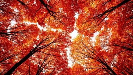 Vibrant Red Autumn Tree Canopy Viewed From Below.