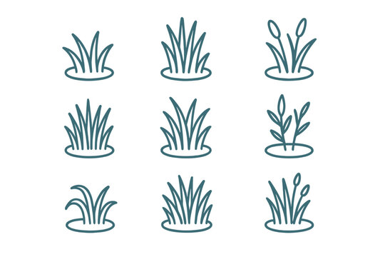 Abstract Neon Grass Icons on Dark Background