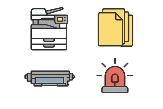 Office equipment and alert icon set