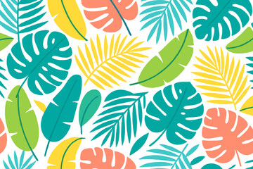 Fototapeta premium Tropical leaves pattern with neon glow