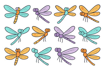 Cute Cartoon Dragonflies in Various Colors
