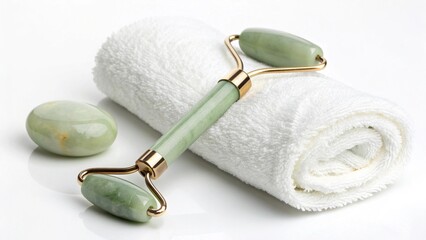 Jade roller and stones for facial massage and skincare routine