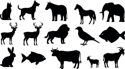 Collection of animal silhouettes including mammals fish and birds © MSTSHAMSUN