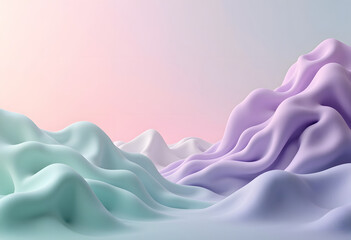 Fototapeta premium Abstract soft undulating forms in pastel colors of pink, purple, and mint green create a tranquil dreamlike landscape scene