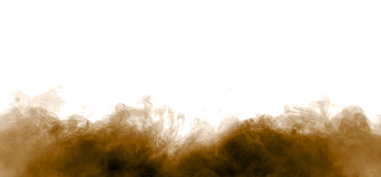 Abstract brown dust particles exploding and floating in air isolated on white background, creating dynamic powder cloud, motion texture, minimal design element background overlay and creative concept - Powered by Adobe