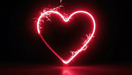 A single, glowing red neon line drawing the outline of a heart in the darkness, flickering slightly, isolated on a solid black background.