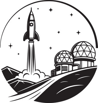 Futuristic rocket launching from moon base silhouette vector