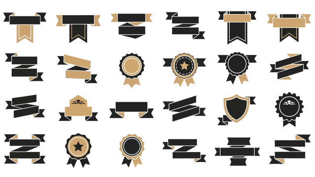 Collection of Various Badge and Ribbon Icons.