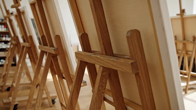 Rows of Art Easels in a Bright Studio Setting