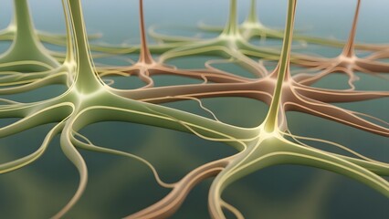 Connection and Networking: 3D Neuron Network Close-Up Background