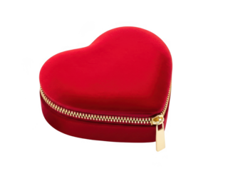 Red heart-shaped box with gold zipper isolated on transparent background